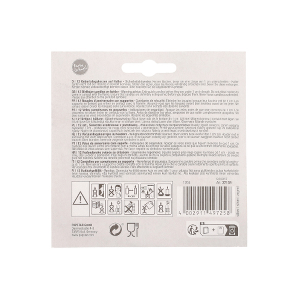 Papstar Geburtstagskerzen auf Halter 6 cm silber
