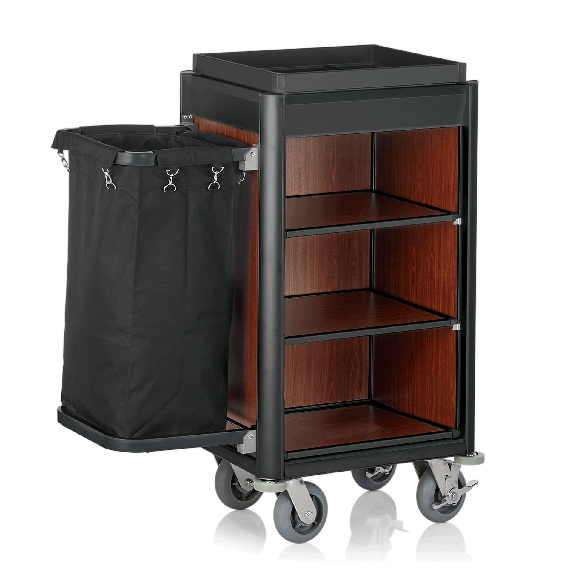WAS Zimmerservicewagen ISABELLA, 95 x 55 x 116 cm, schwarze Kanten, dunkle Holzo