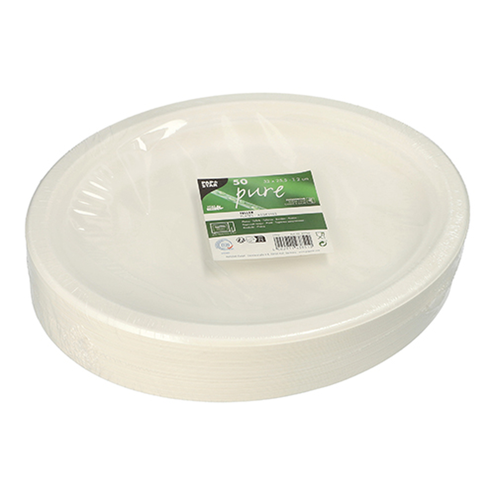 Papstar Teller, Zuckerrohr "pure" oval 32 cm x 25,5 cm x 2 cm weiss