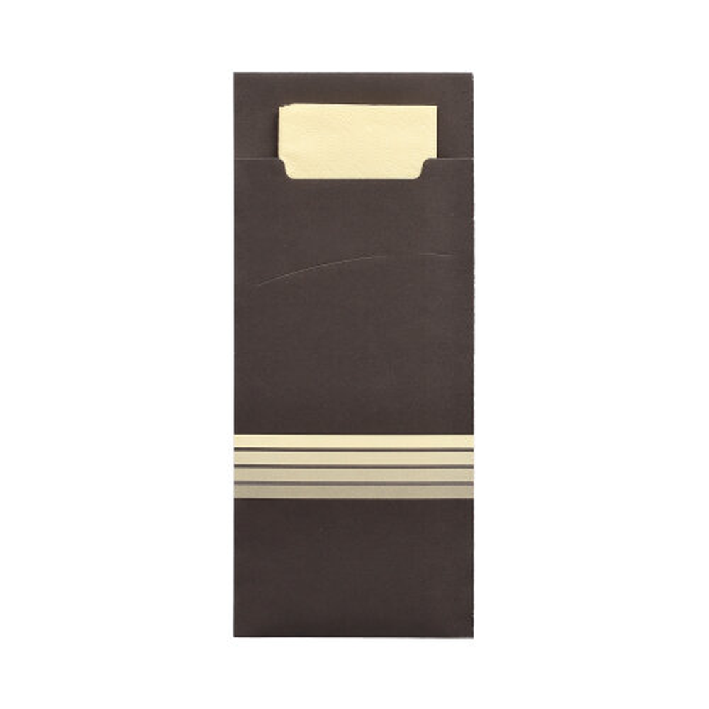 PAPSTAR Bestecktaschen 20 cm x 8,5 cm schwarz/creme Stripes inkl. farbiger
