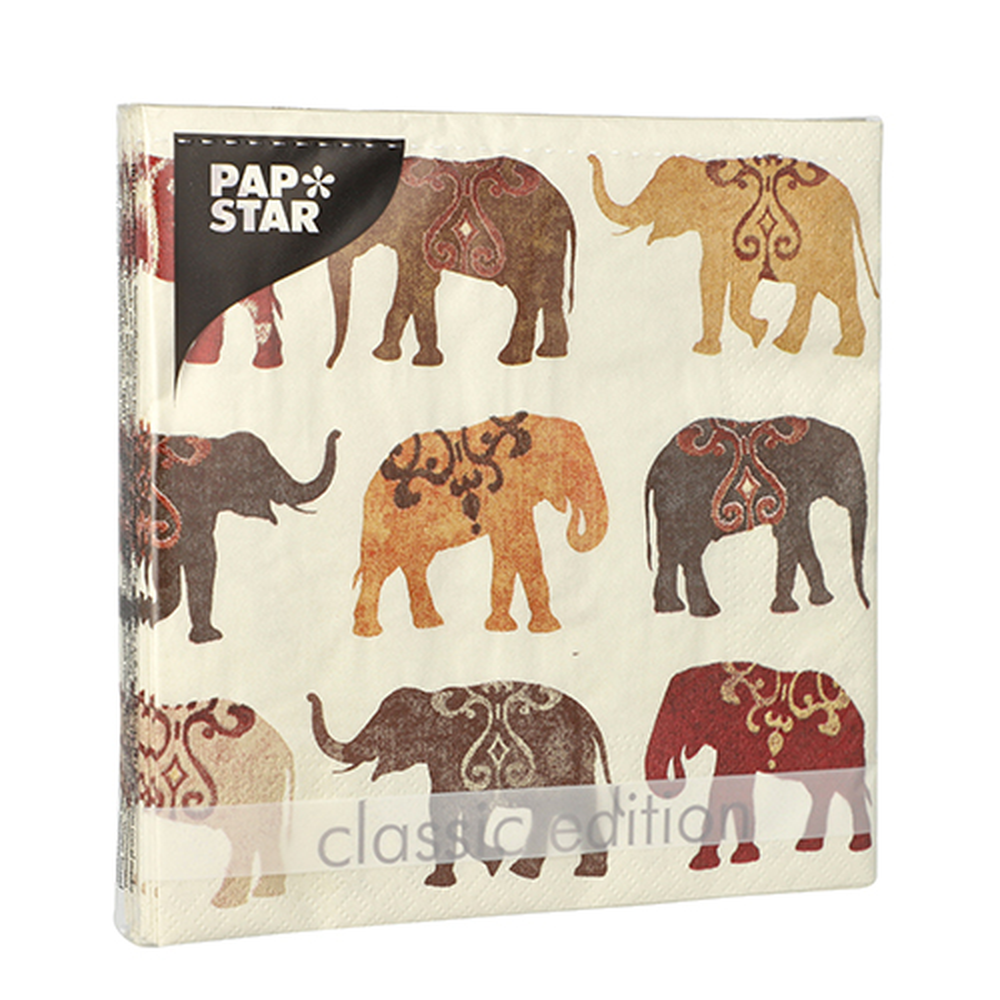 Papstar Servietten, 3-lagig 1/4-Falz 33 cm x 33 cm "Elephants"