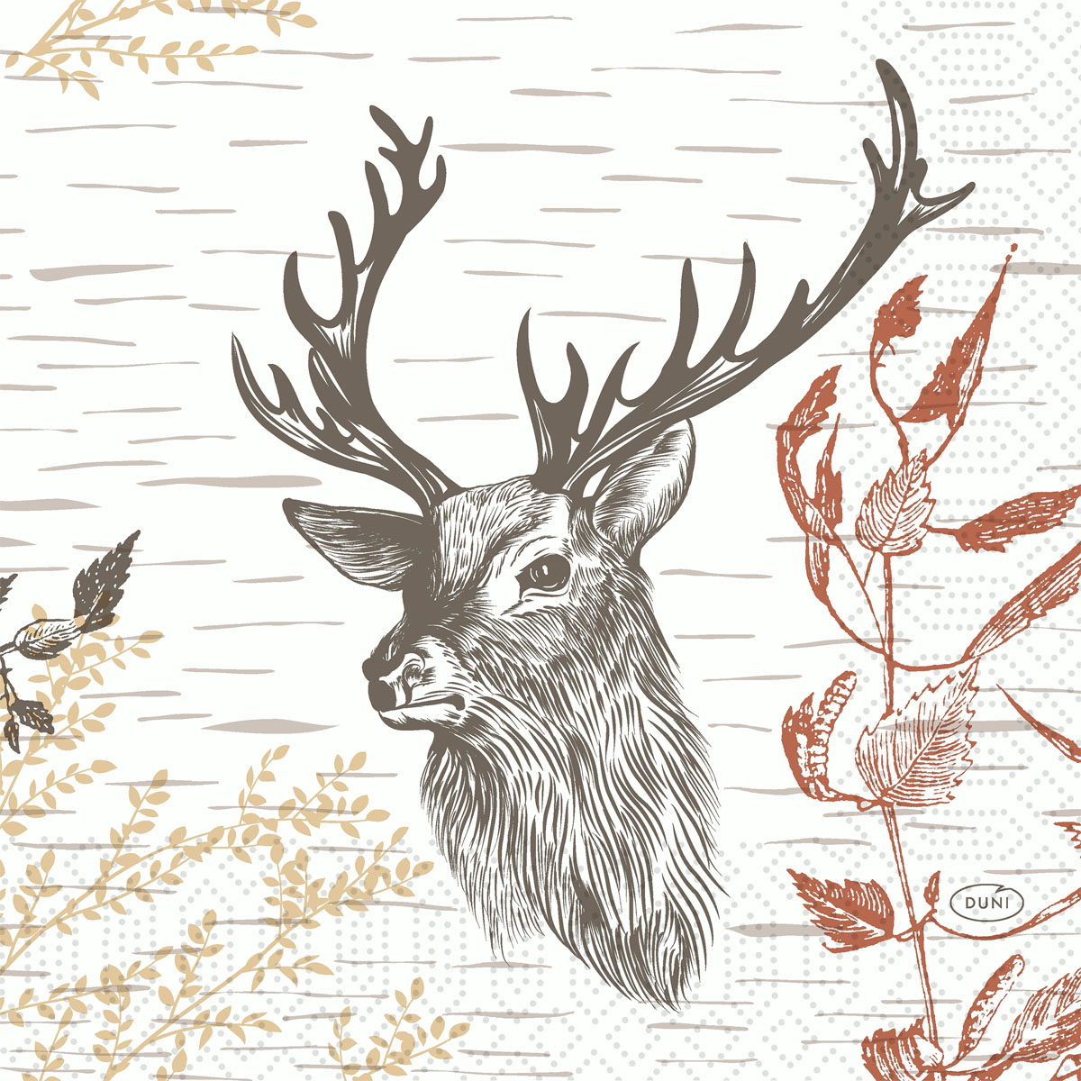 Duni Zelltuchservierten 33x33 cm 3-lagig Wood & Deer 1/4 Falz