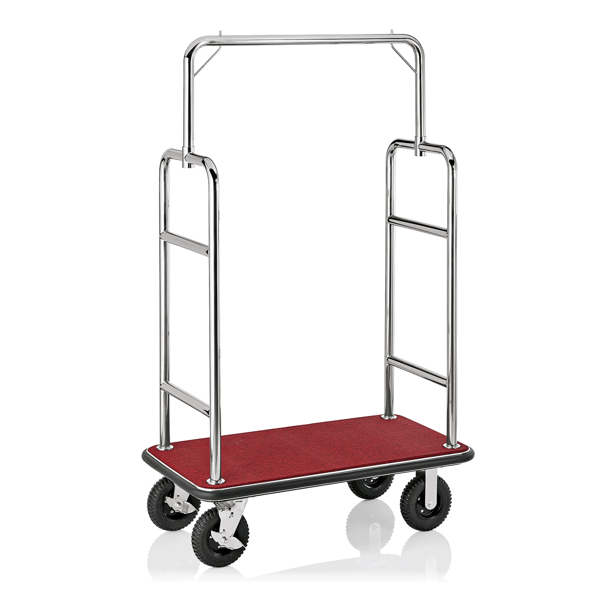 WAS Gepäckwagen TRANSIT, 112 x 60 x 185 cm, silberfarben, roter Teppich, Edelsta