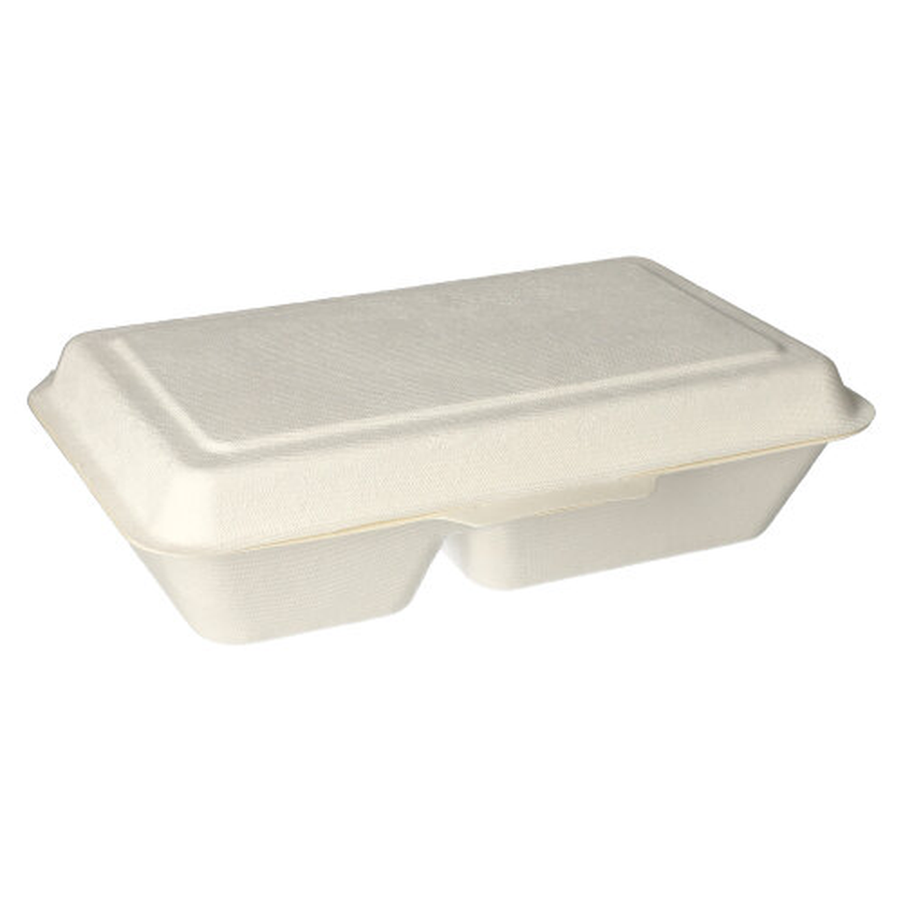 Papstar Menüboxen, Zuckerrohr "pure" 2-geteilt 6,5 cm x 24 cm x 15,5 cm
