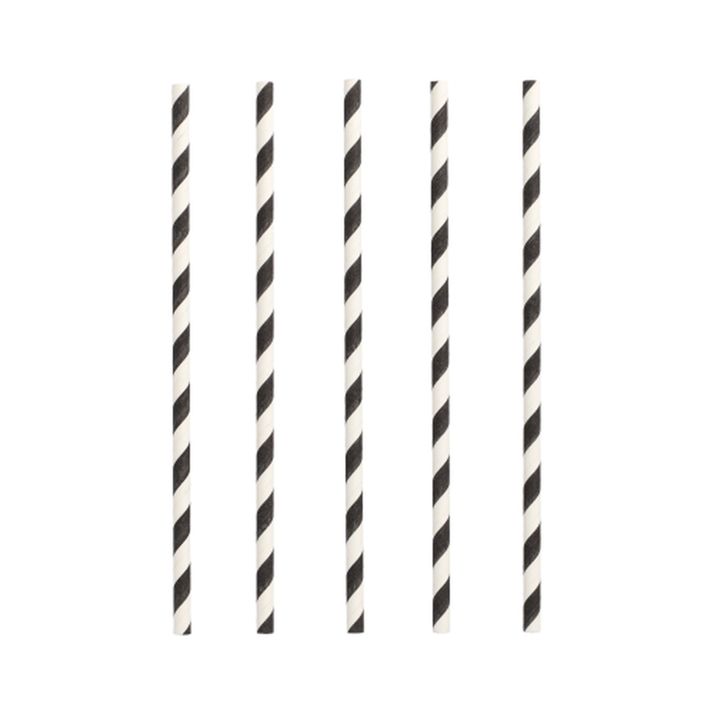 Papstar Trinkhalme, Papier Ø 6 mm · 20 cm schwarz/weiss "Stripes"