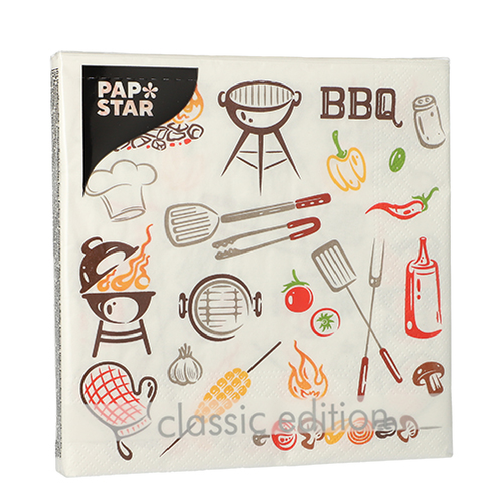 Papstar Servietten, 3-lagig 1/4-Falz 33 cm x 33 cm "Time for BBQ"