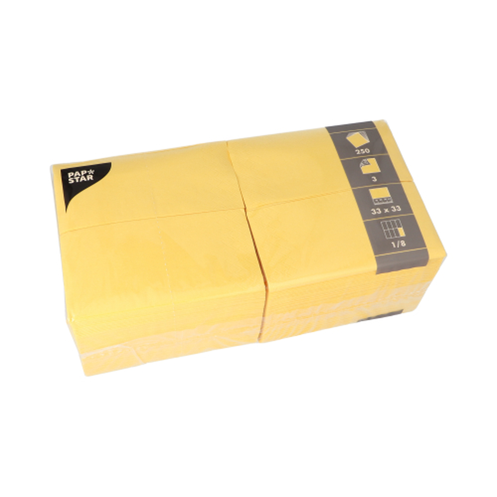 Papstar Servietten, 3-lagig 1/8-Falz 33 cm x 33 cm gelb