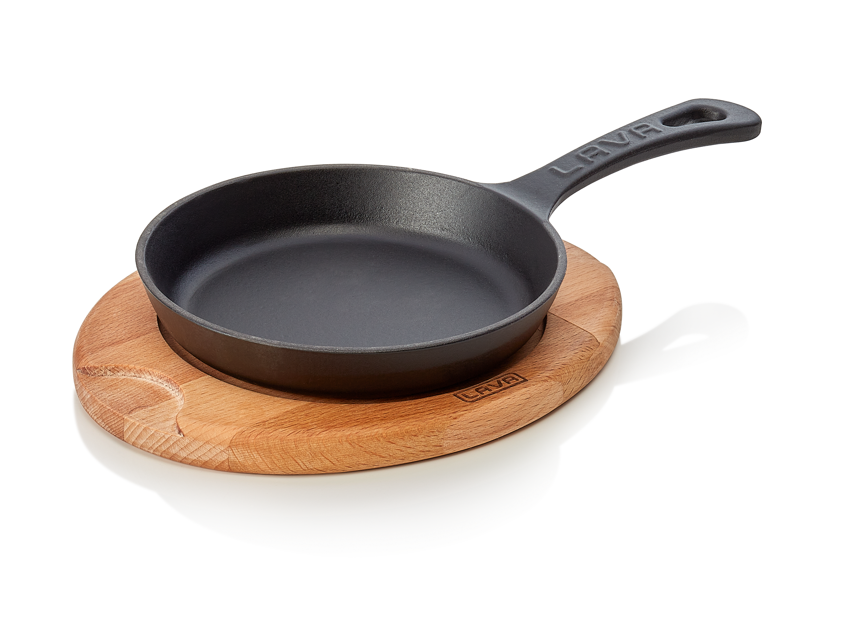WAS Brat-/Servierpfanne Ø oben 16 cm Höhe 3,0 cm Stiel 13 cm Holz/Gusseisen