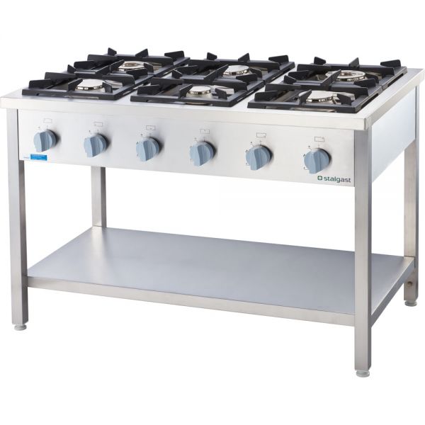 Stalgast Gasherd Serie 700 - G20, 6-Brenner (3,5+2x5+2x7+9), 1200 x 700 x 850 mm