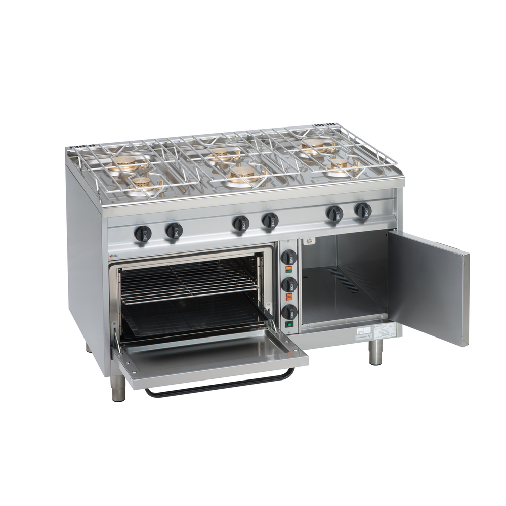 EKU Gasherd EMAXXBURNER KOMPAKT 6 Kochstellen Elektro-Backofen & -Wärmeschrank