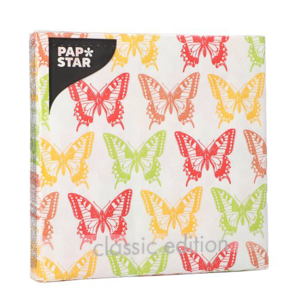 Papstar Servietten, 3-lagig 1/4-Falz 33 cm x 33 cm "Butterflies"