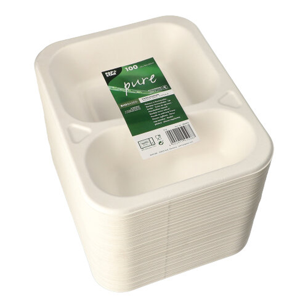 PAPSTAR Siegelschalen Zuckerrohr 2-geteilt 725 ml 4,2 cm x 18,5 cm x 23,5 cm