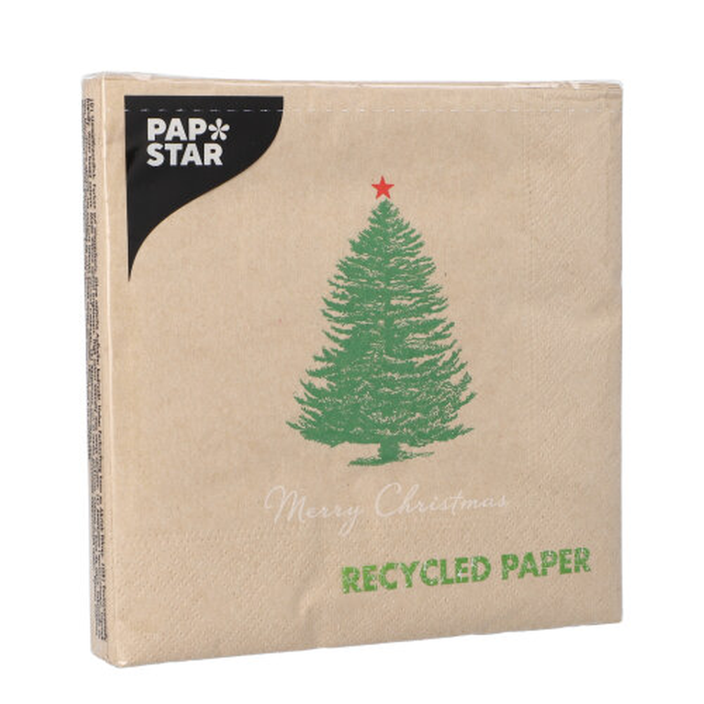 PAPSTAR Servietten, 3-lagig 1/4-Falz 33 cm x 33 cm natur Christmastree with 