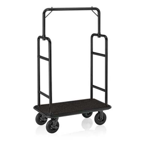 WAS Gepäckwagen TRANSIT, 112 x 60 x 185 cm, schwarz, schwarzer Teppich, Edelstah