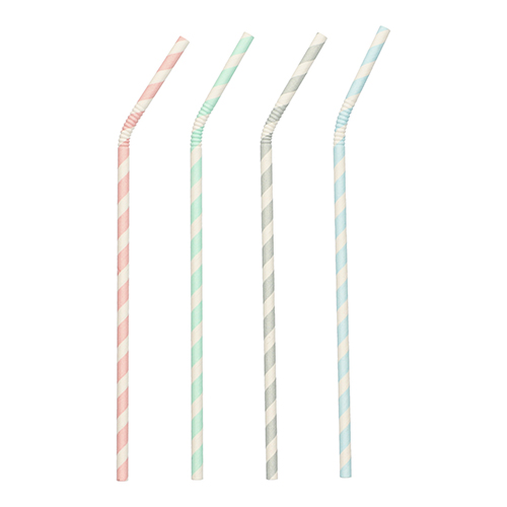 Papstar Trinkhalme, Papier Ø 6 mm · 22 cm farbig sortiert "Stripes" flexibel