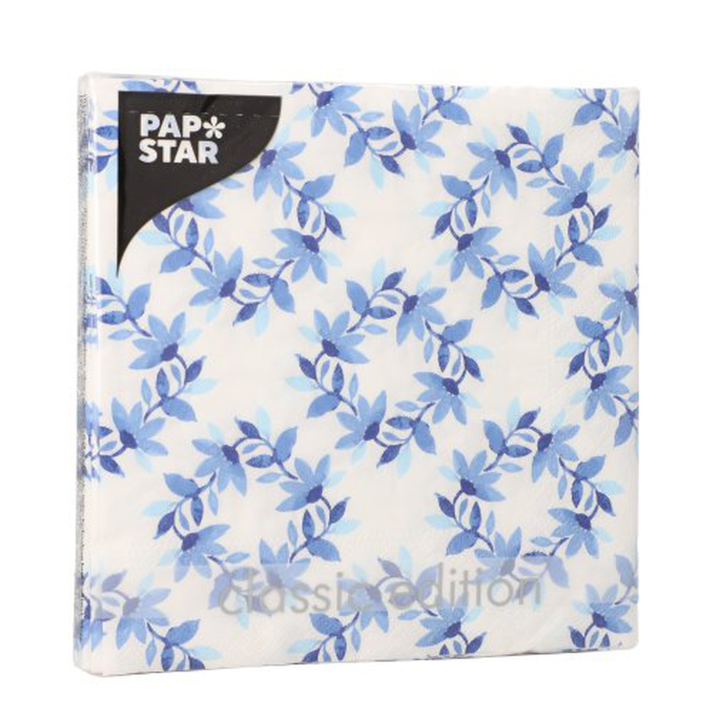 Papstar Servietten, 3-lagig 1/4-Falz 33 cm x 33 cm "Blue Wreaths"