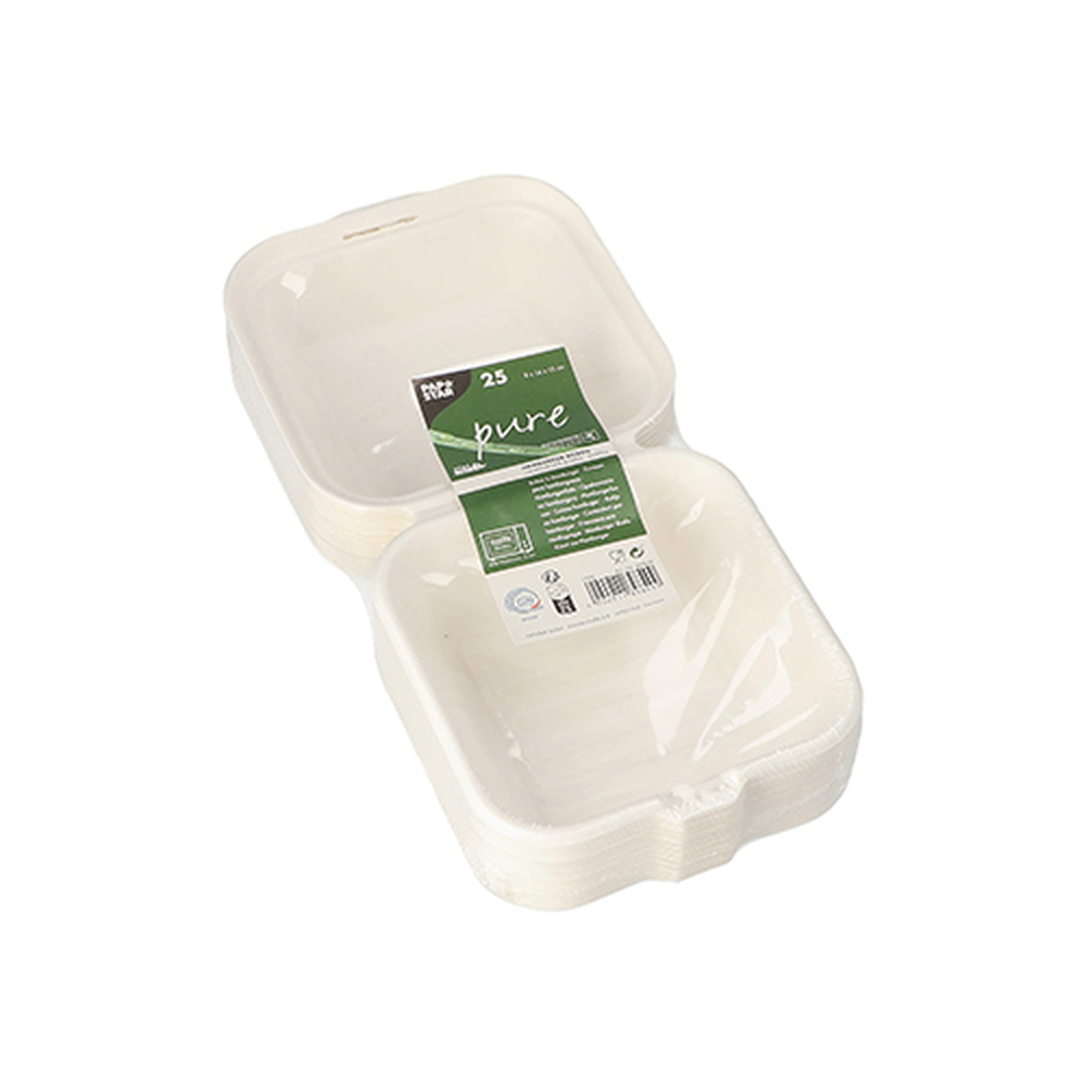Papstar Hamburger-Boxen Zuckerrohr "pure" 8 cm x 14 cm x 15 cm weiss