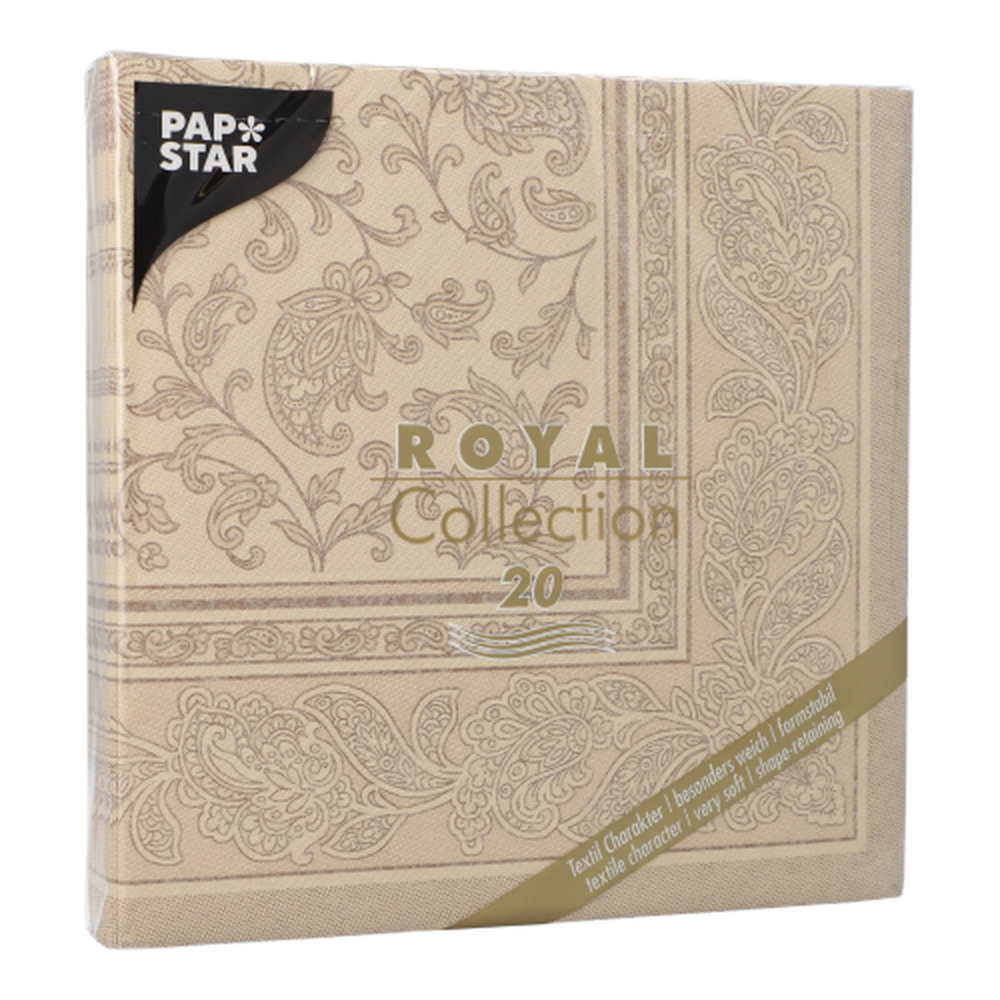 Papstar Servietten "ROYAL Collection" 1/4-Falz 40 cm x 40 cm sand "Ornaments"