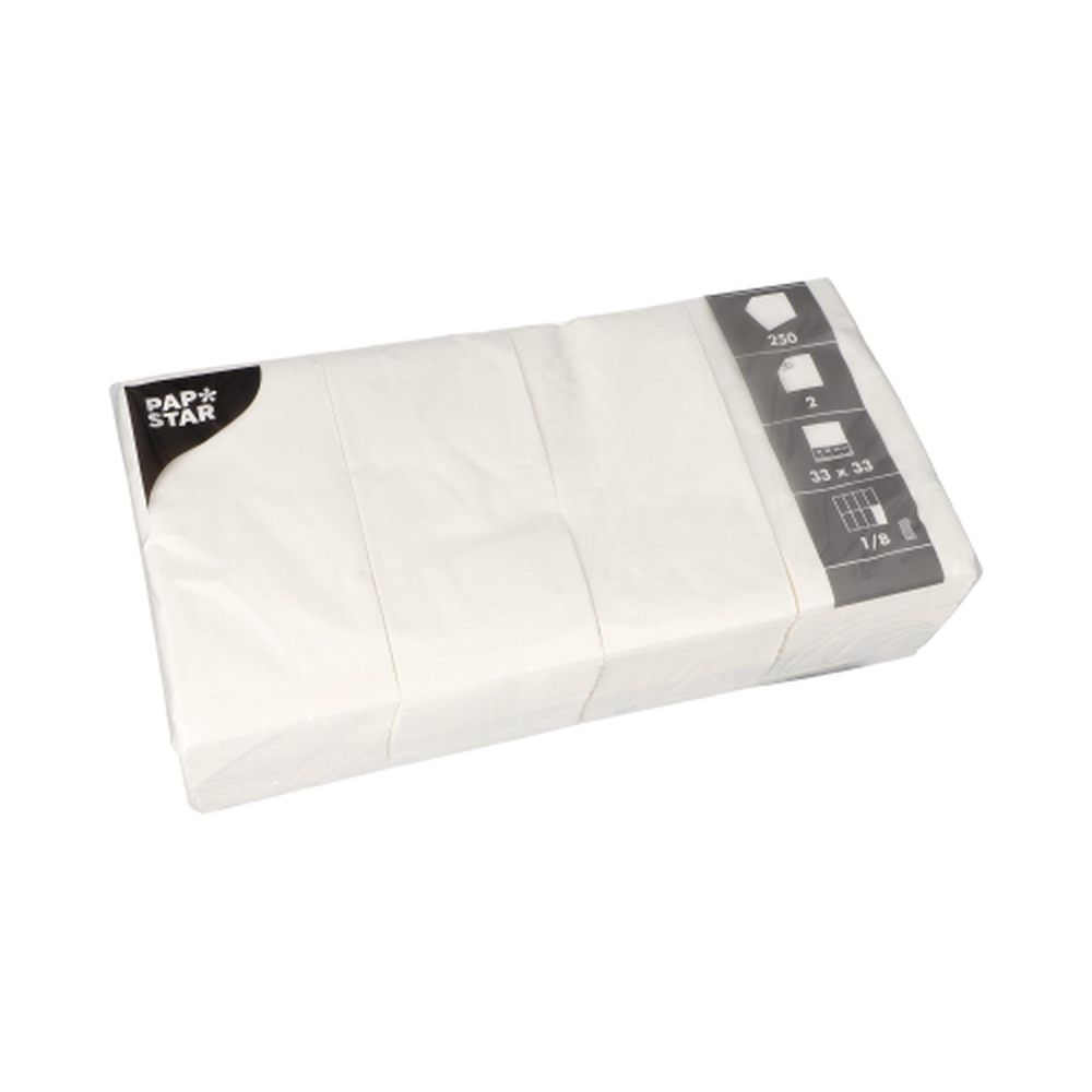 Papstar Servietten, 2-lagig 1/8-Falz 33 cm x 33 cm weiss
