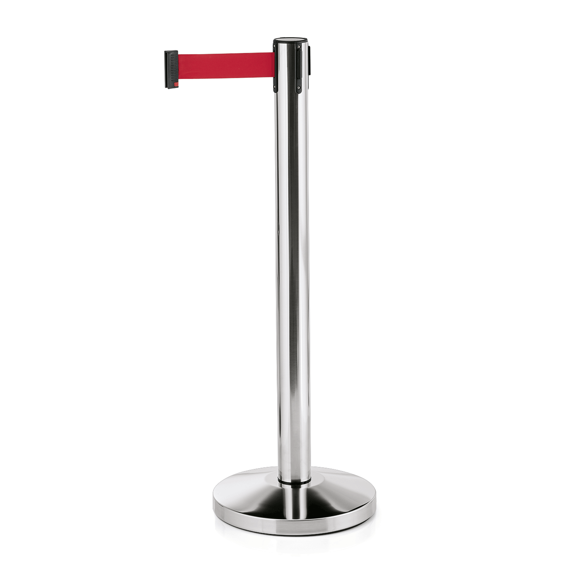 WAS Abgrenzungspfosten LIGHTFLEX, hochglanzpoliert, 200 cm, rotes Gurtband, Set 