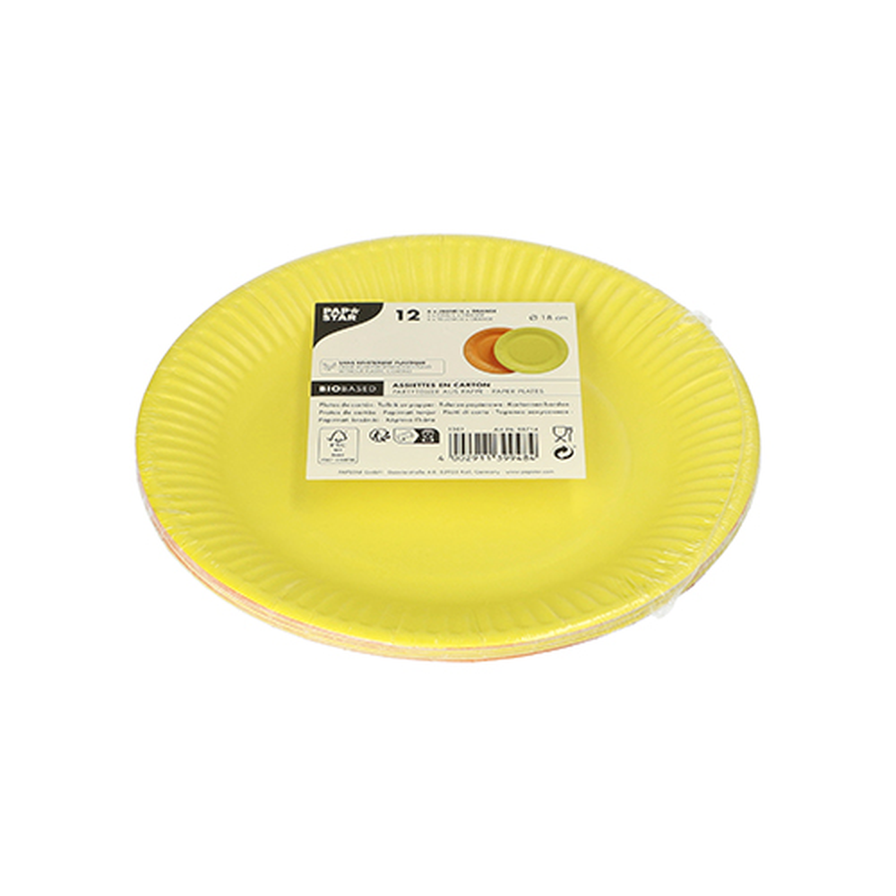 Papstar Teller, Pappe rund Ø 18 cm farbig sortiert - gelb/orange