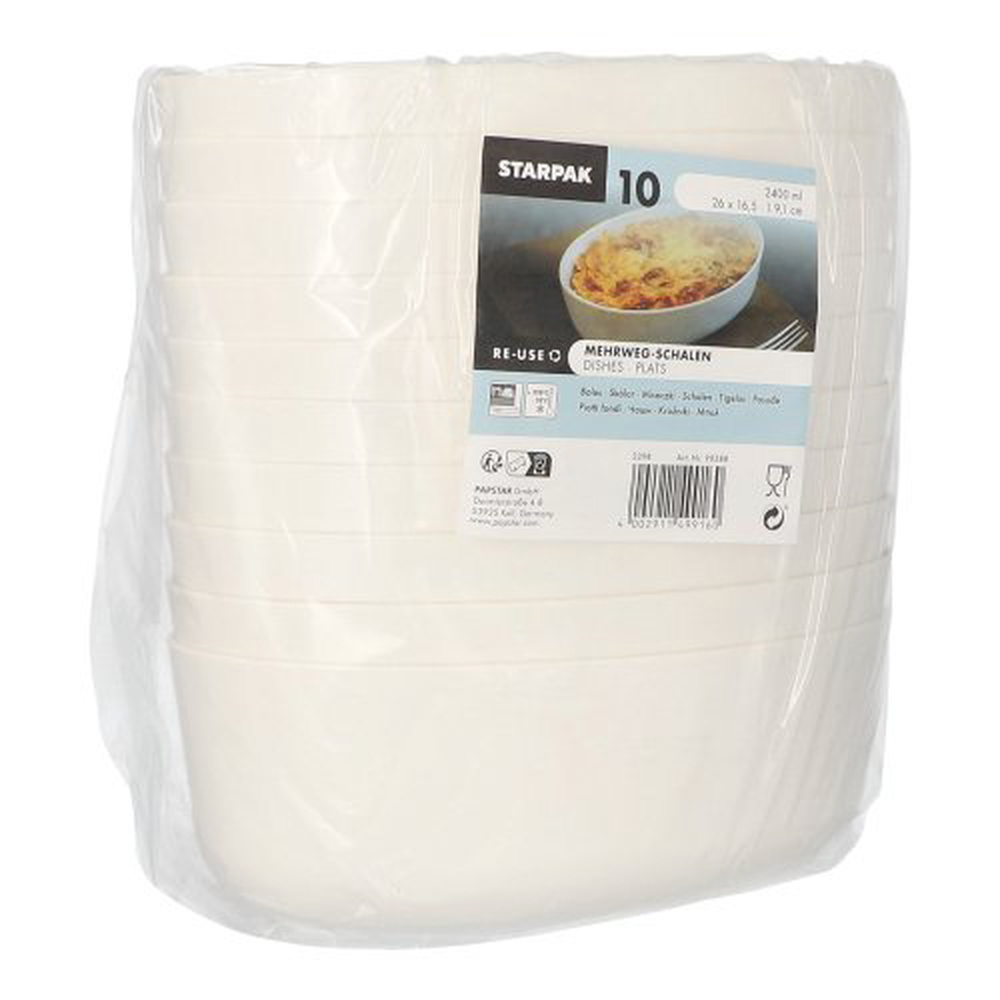 Papstar Mehrweg-Schalen oval 2400 ml 9,1 cm x 16,5 cm x 26 cm weiss "Cella"