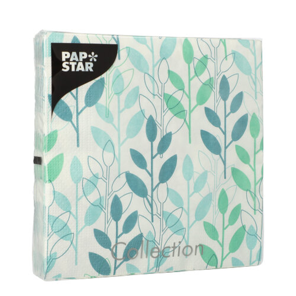 Papstar Servietten, 3-lagig 1/4-Falz 33 cm x 33 cm blau "Branches"