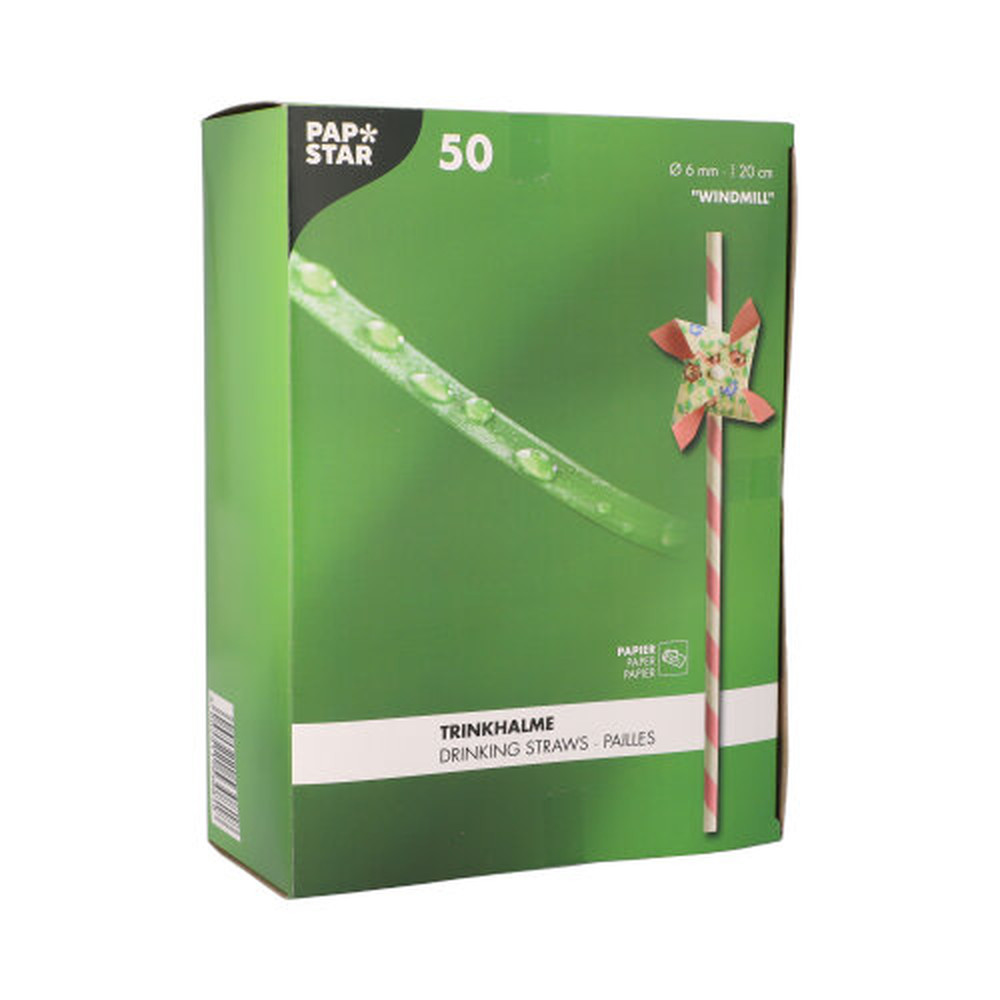 Papstar Trinkhalme, Papier Ø 6 mm · 20 cm farbig sortiert "Windmill"