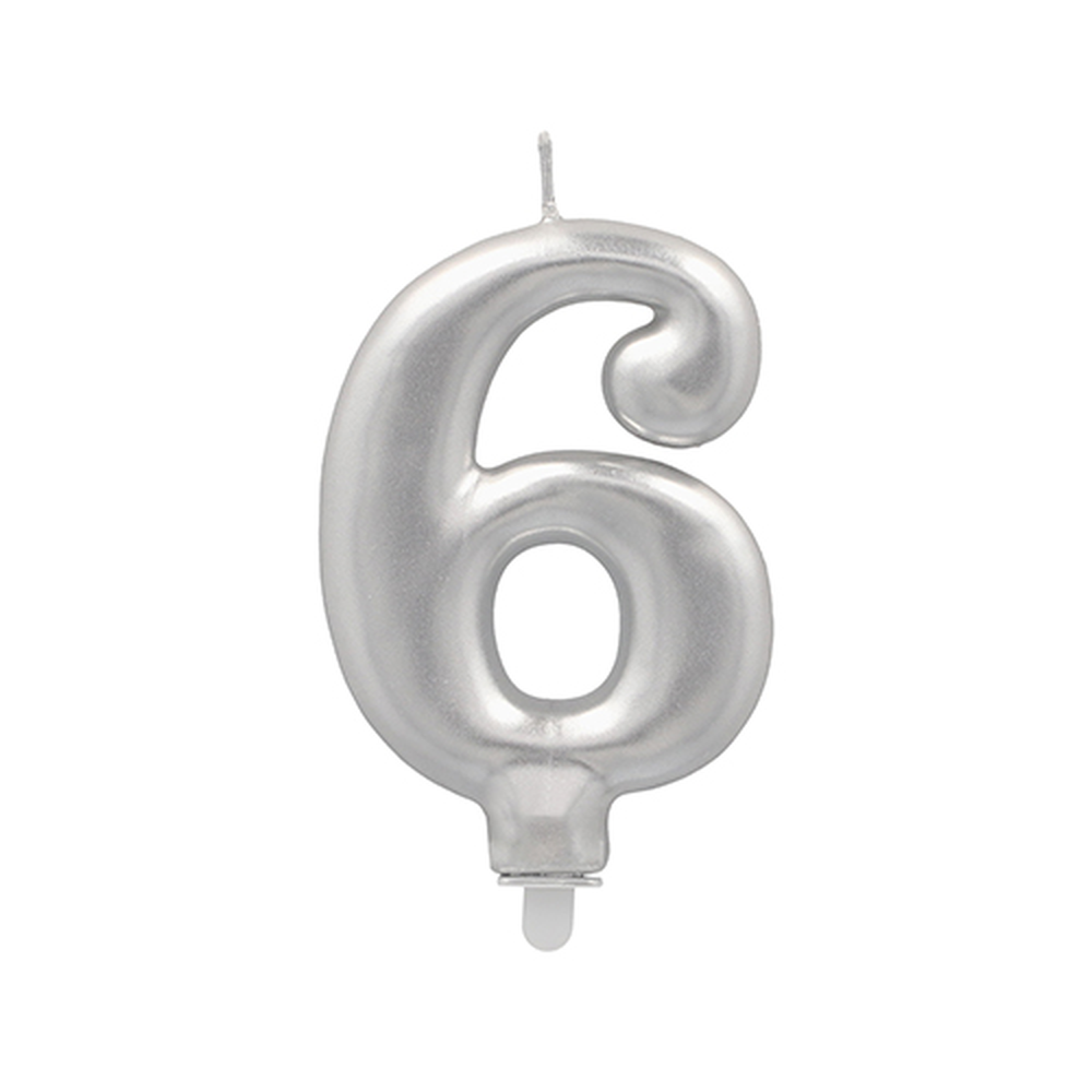 Papstar Zahlenkerze mit Halter 7 cm silber "6"