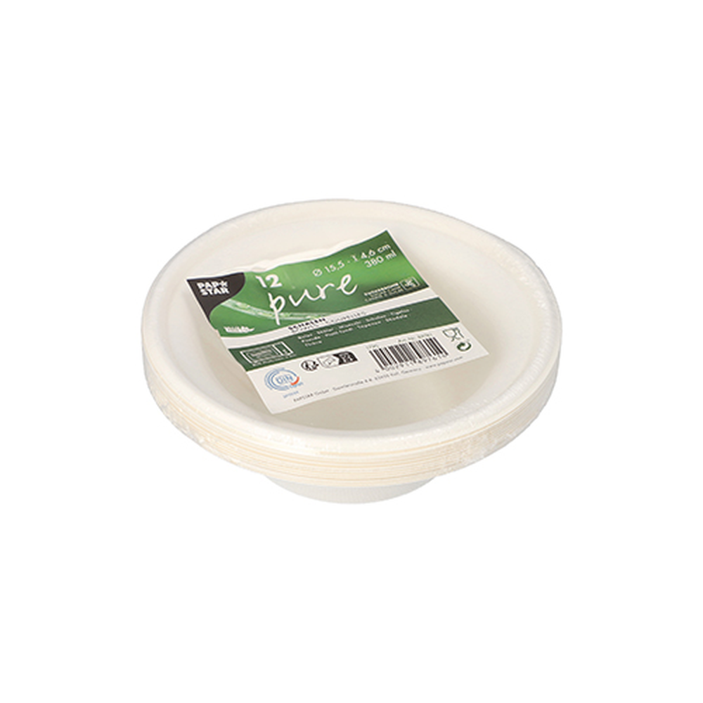 Papstar Schalen, Zuckerrohr "pure" 380 ml Ø 15,5 cm · 4,6 cm weiss