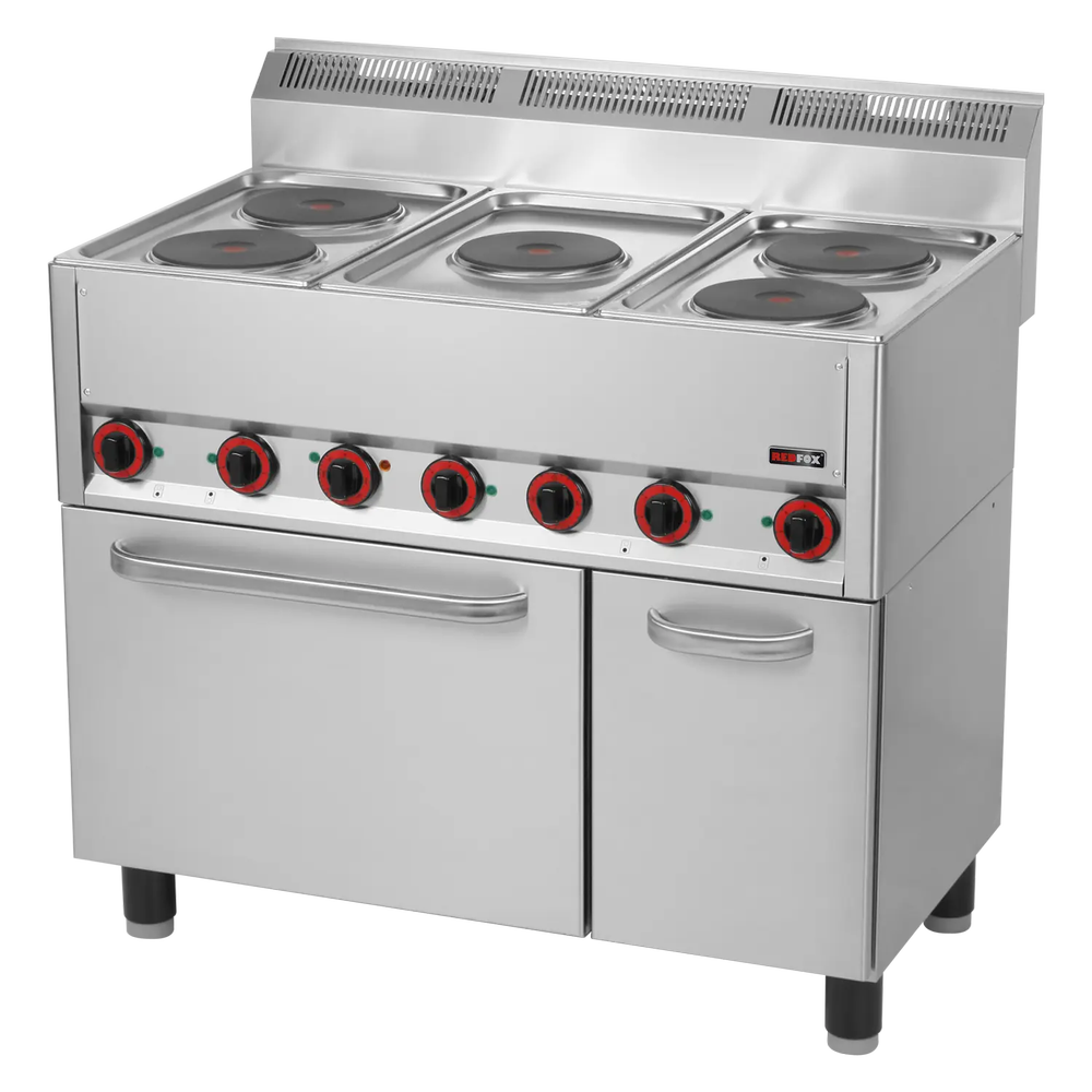 RM Gastro Herd elektrisch mit Heißluft-Backofen GN 1/1 - 5x Kochfeld 400 V / RED
