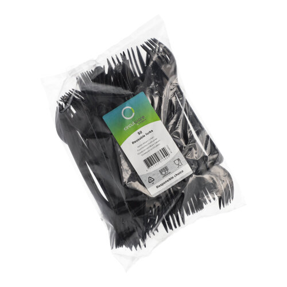 Papstar "Circulware" Mehrweg-Gabeln PP-MF 18,5 cm schwarz extra stabil