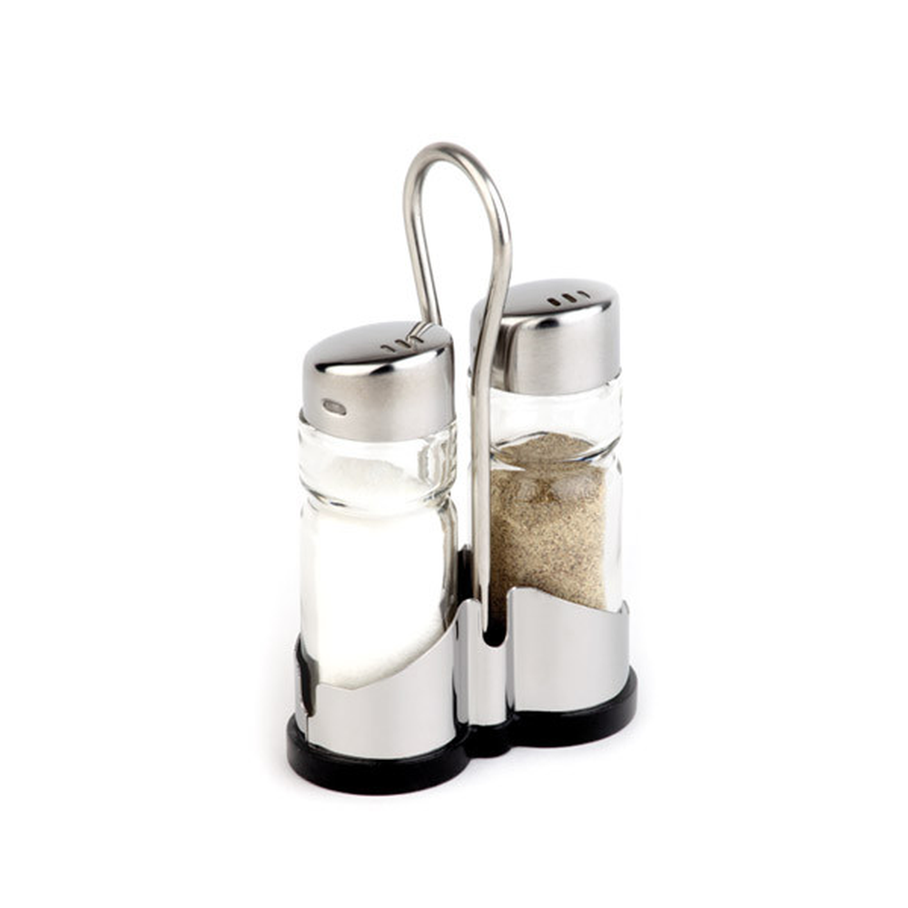 APS Pfeffer- und Salz Menage 8 x 8 cm, H: 13 cm , Glas, Edelstahl, ABS