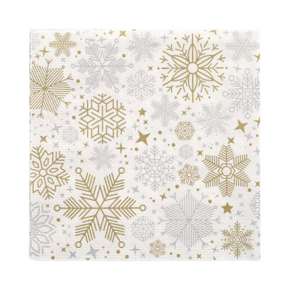 Papstar Servietten, 3-lagig 1/4-Falz 33 cm x 33 cm silber/gold "Flocons"