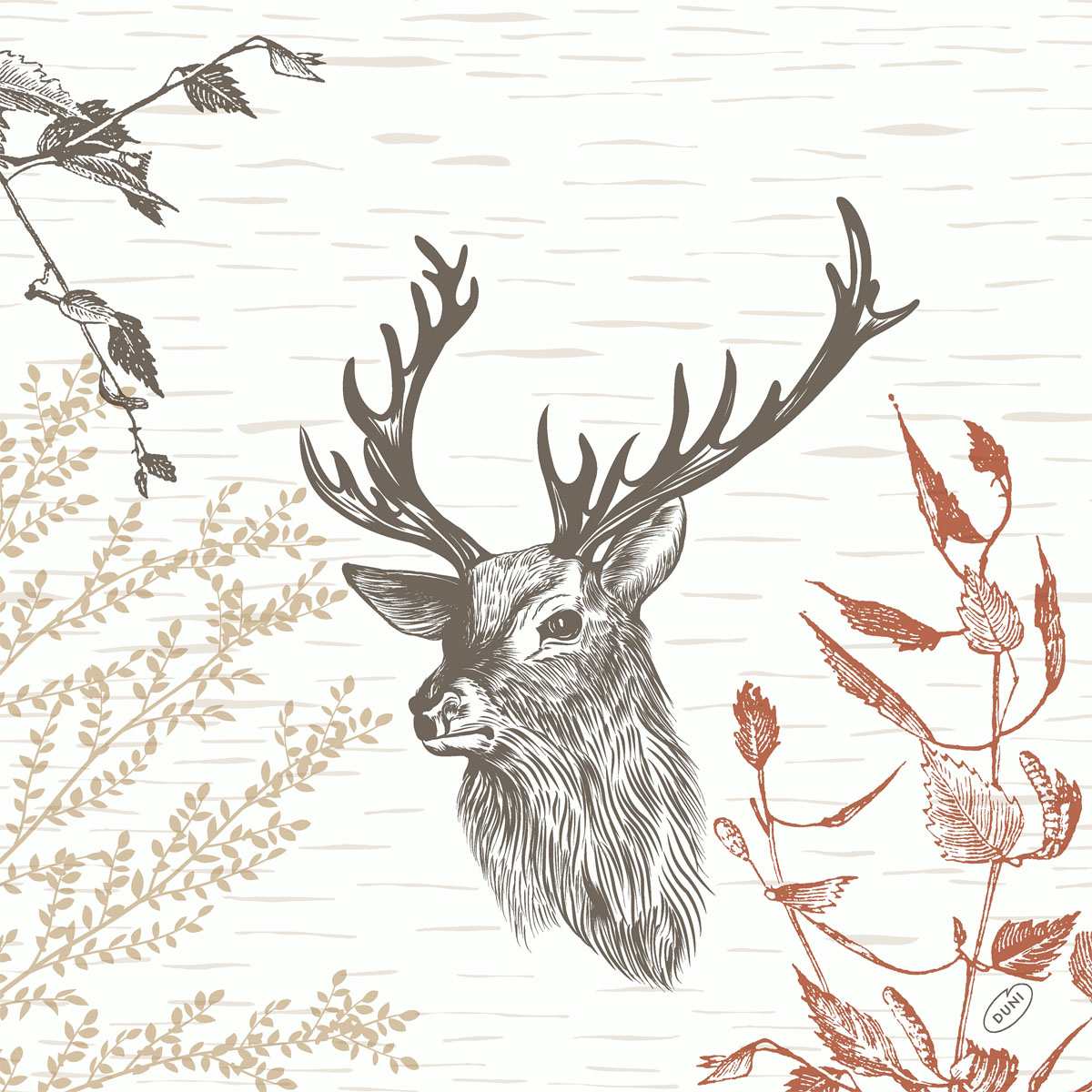 Duni Klassikserviertten 40x40 cm 3-lagig Wood & Deer 1/4 Falz
