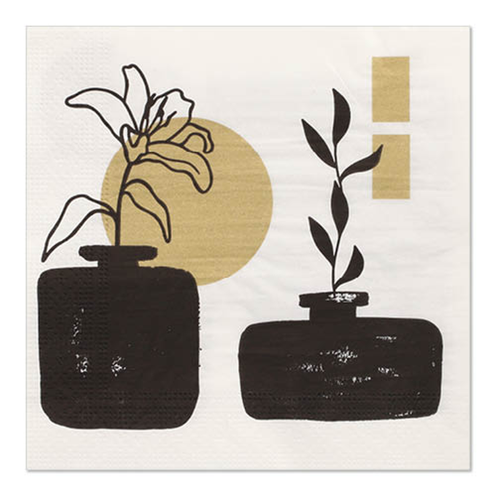 Papstar Servietten, 3-lagig 1/4-Falz 33 cm x 33 cm gold "Modern Vases"