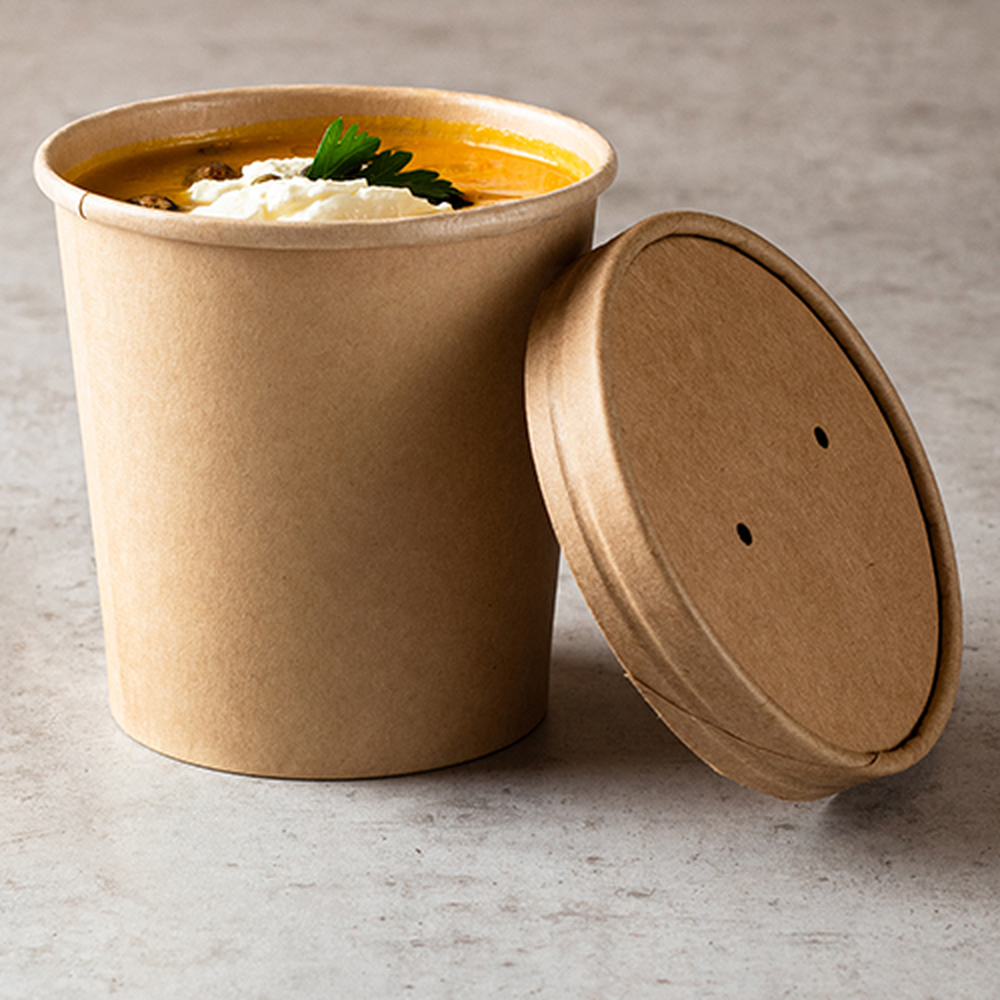 Papstar Deckel für Suppenbecher, Pappe rund Ø 11,5 cm · 1,6 cm braun
