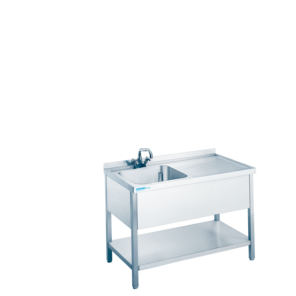 Chromonorm Spültisch mit 1 Becken links und Zwischenboden - 1200x600x850/900 mm