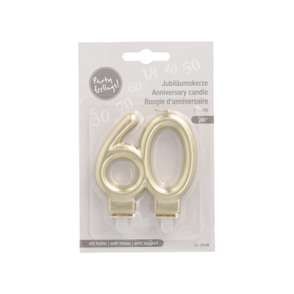 Papstar Jubiläumskerzen mit Halter 7 cm gold "60"