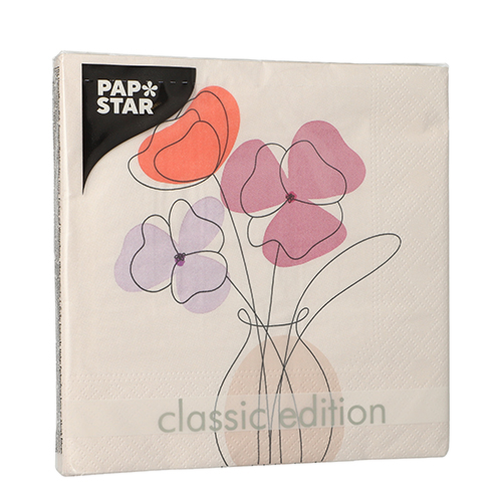 Papstar Servietten, 3-lagig 1/4-Falz 33 cm x 33 cm "Vase of Flowers"