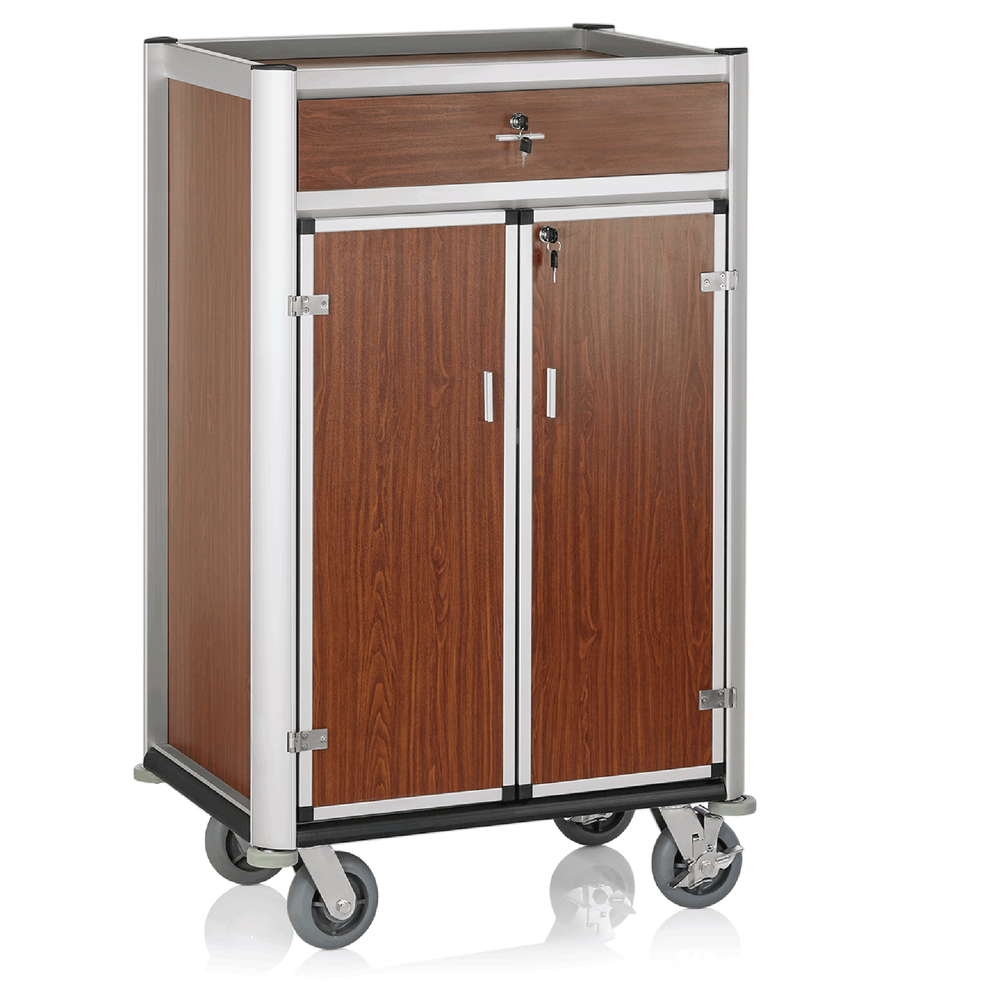 WAS Minibar Servicetrolley, 85 x 60 x 135 cm, helle Kanten,Holzoptik, Aluminium,
