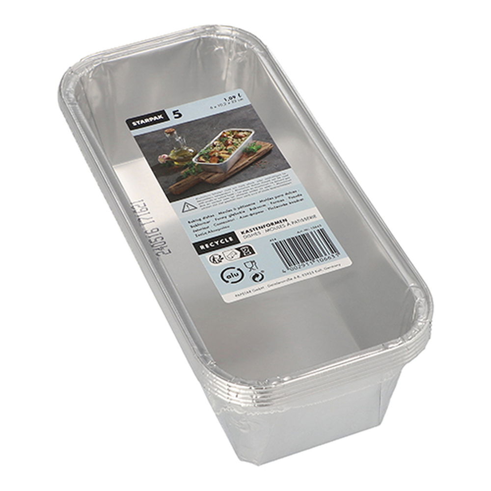 Papstar Kastenformen, Alu eckig 1,09 l 6 cm x 10,2 cm x 23 cm