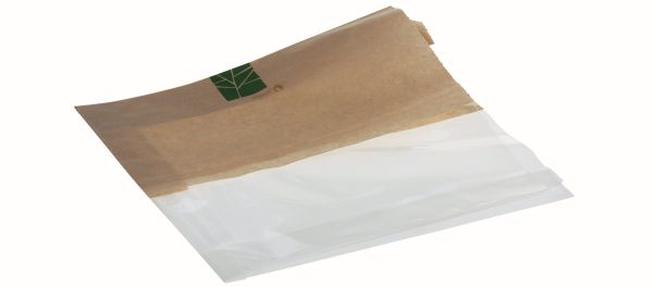 Pacovis Sandwichbeutel 1/2 Papier,, 1/2 PLA, 210+2x35x230