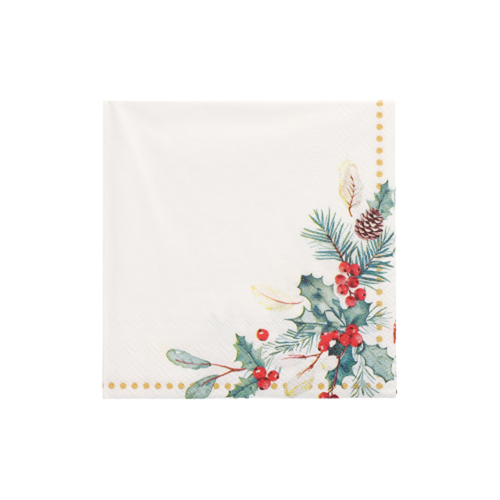 Papstar Servietten, 3-lagig 1/4-Falz 25 cm x 25 cm "Mistletoe and Pinecone"