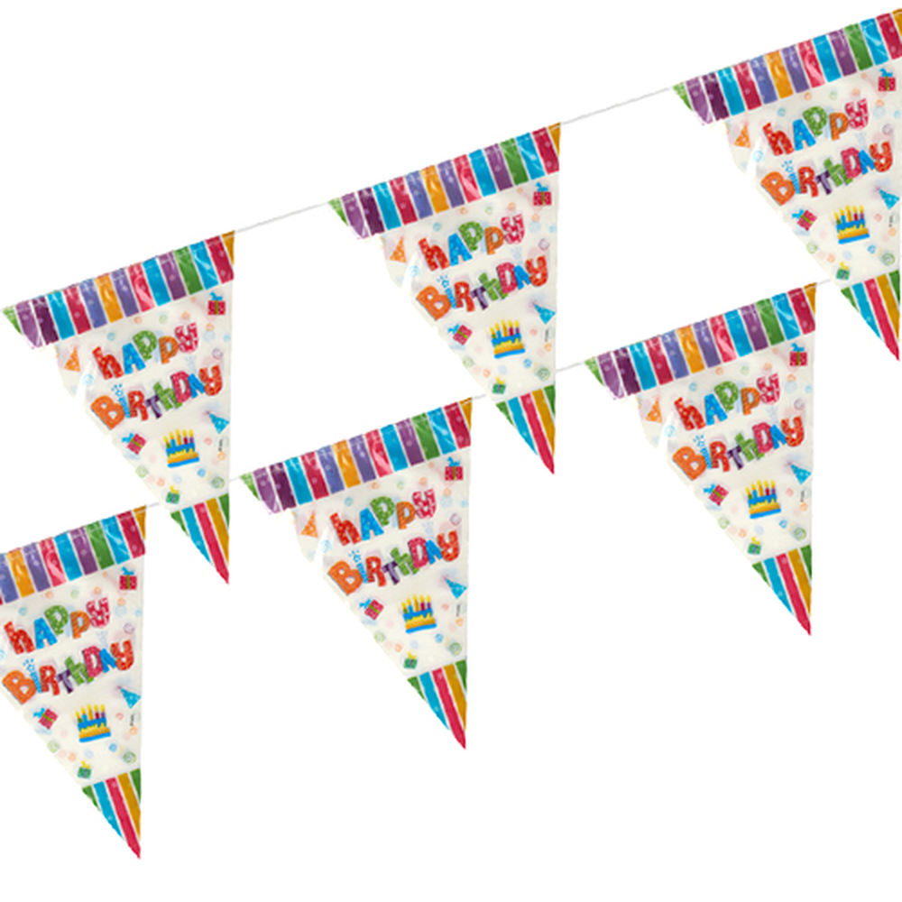 Papstar Wimpelkette, Folie 4 m "Happy Birthday" wetterfest