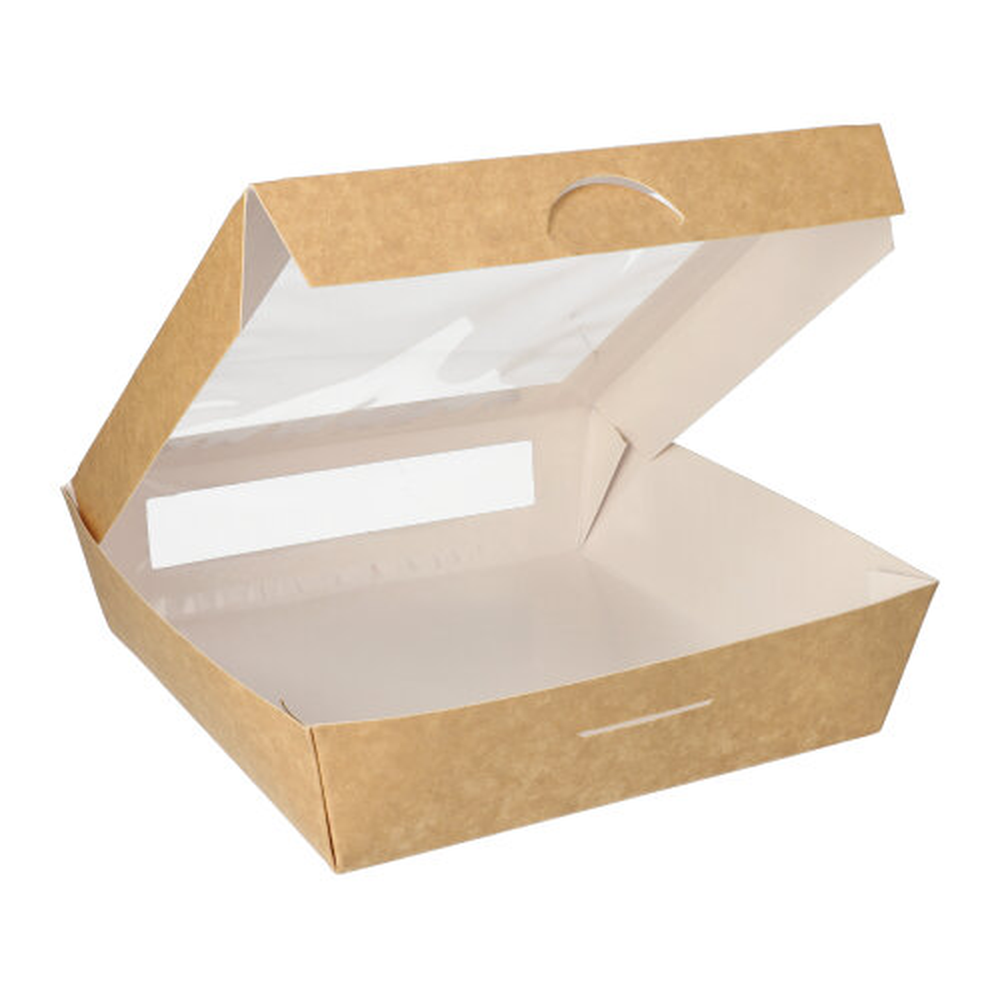 PAPSTAR Feinkostboxen, Pappe mit Sichtfenster aus PLA eckig 1500 ml 19 cm x 1