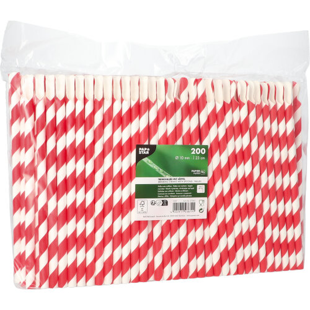 Papstar Trinkhalme mit Löffel Papier Ø 10 mm · 23 cm rot/weiss "Stripes"