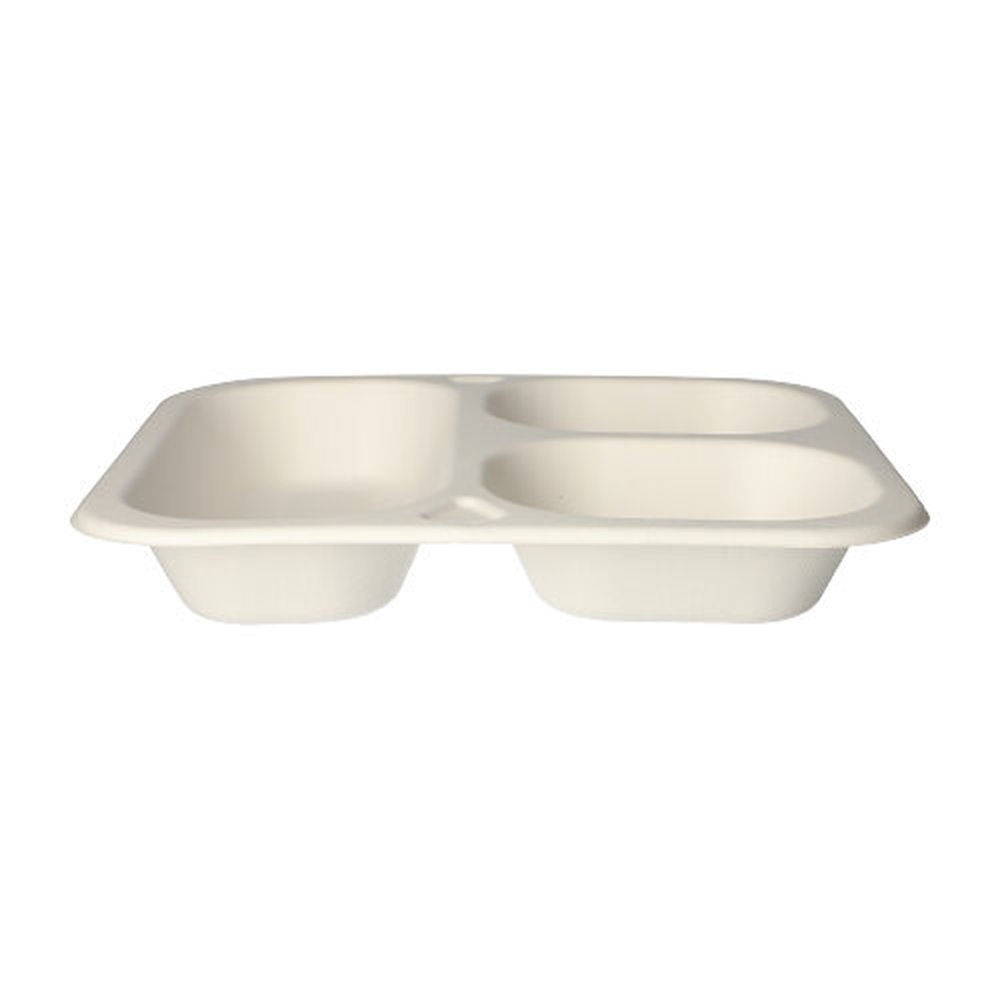 PAPSTAR Siegelschalen Zuckerrohr 3-geteilt 1350 ml 4,2 cm x 24,5 cm x 26,5 cm