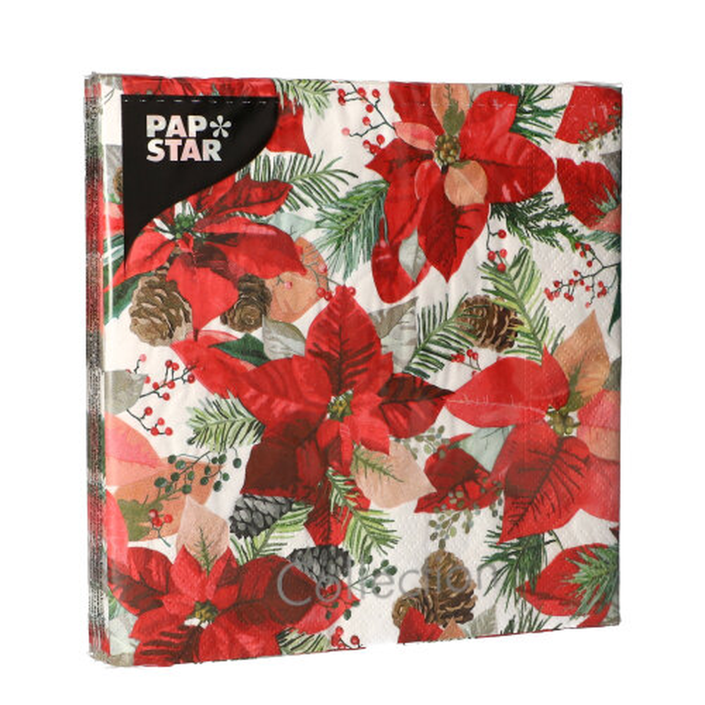 Papstar Servietten, 3-lagig 1/4-Falz 33 cm x 33 cm "Winter Poinsettia"