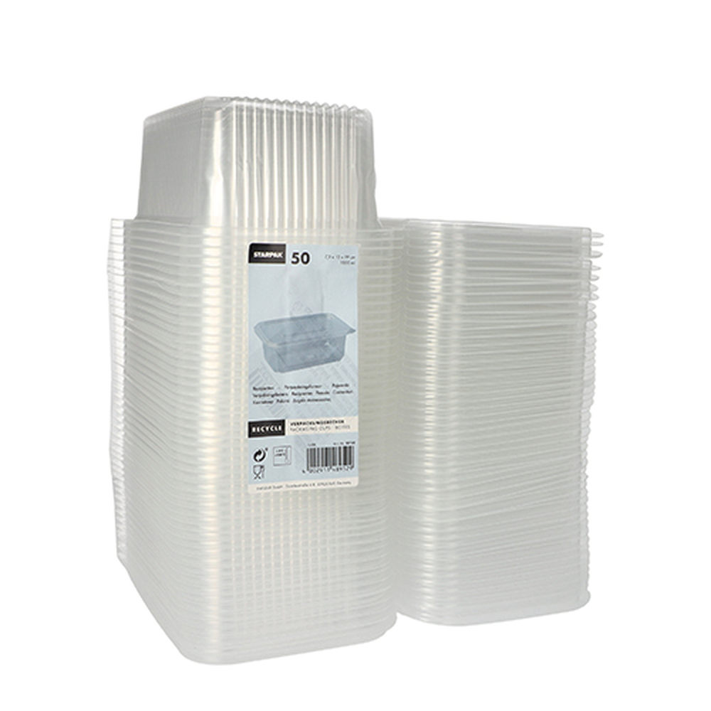 PAPSTAR Verpackungsbecher mit Klappdeckeln, PP rechteckig 1000 ml 7,4 cm x 13